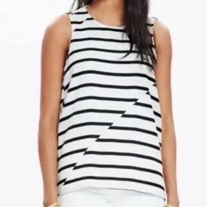 Madewell Crepe Asymmetrical Striped Tank with Back Zipper Size Large